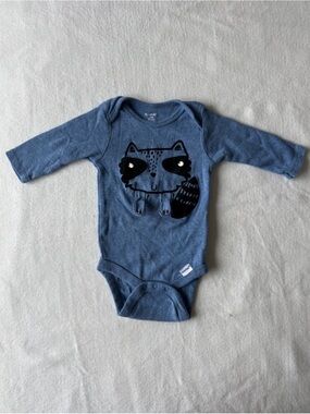 Gerber Blue Raccoon Print One-Piece Bodysuit Baby 3-6 Months